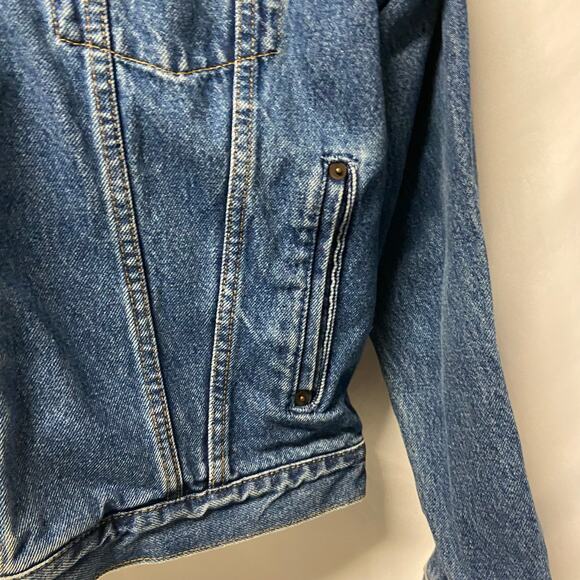 ID Wear Jacket Denim Leather Collar Size L Trucker Jacket Embroidered Wolf - Picture 8 of 12